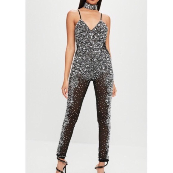 shimmer sequin jeweled rhinestone jumpsuit